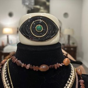 Like New Limited Tory Burch X Kara Ross Evil Eye Cuff Bracelet w/ Coach Dust-bag